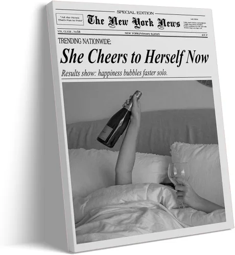 Miniatura 8 de Póster de periódico Champagne and Headlines, impresión retro para decoración de carrito de bar, dormitorio universitario feminista, arte de pared