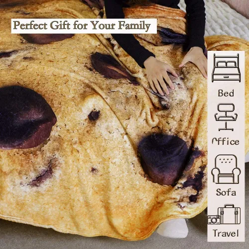 Miniatura 6 de BATTILO HOME - Manta redonda de franela suave y cómoda de 59 pulgadas con diseño de galleta de chispas de chocolate para adultos y niños, mantas