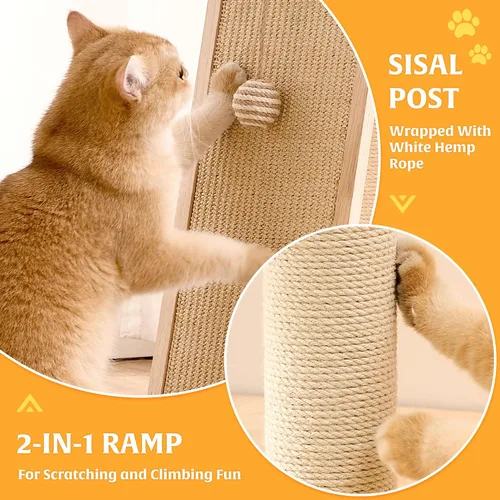 Miniatura 4 de HITTITE Torre de árbol para gatos de madera maciza, poste rascador para gatos con cama, árbol pequeño para gatos de 27 pulgadas, torre compacta