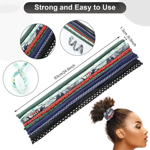 Miniatura 2 de Dingion 9 piezas de lazos para el cabello con cierre en espiral, accesorio de rastas largas, alambre de hierro incrustado para cola de caballo