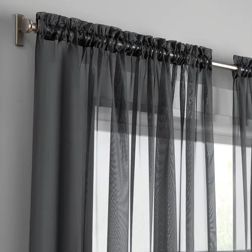 Miniatura 6 de Eclipse Livia - Cortina transparente con bolsillo para barra, 59 x 63 pulgadas, color negro