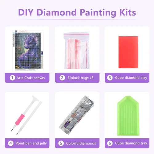 Miniatura 6 de SENQAO Kits de pintura de diamantes de dragón para adultos, kits de arte de diamantes de dragón arte de animales de diamantes con diamantes redondos