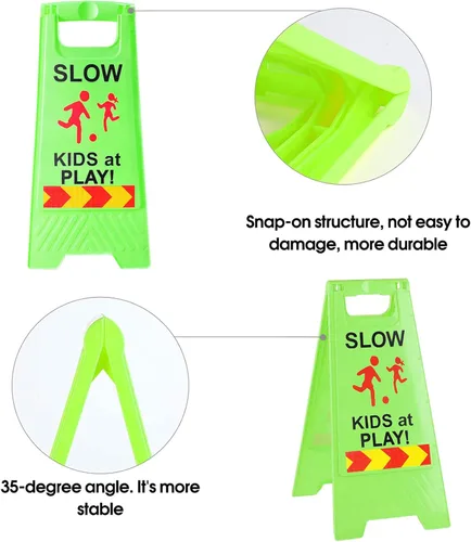 Miniatura 4 de Letreros de "Slow Kids at Play" para calle, texto de doble cara y gráficos con cinta reflectante, letrero de seguridad para niños en juego para Verde