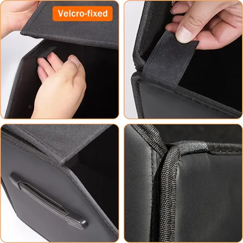 Miniatura 5 de Organizador de maletero, organizadores y almacenamiento de automóviles, caja de almacenamiento de cuero negro con tapa, tablero de fibra, plegable