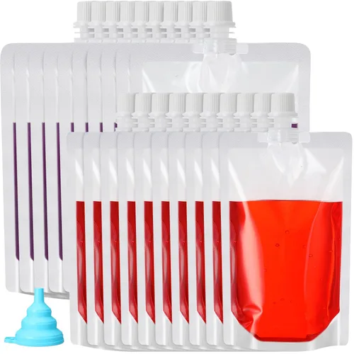 Miniatura 13 de Patelai 300 bolsas de plástico para líquidos, bolsas reutilizables para jugos, bolsas de viaje a prueba de fugas de agua a granel con embudo