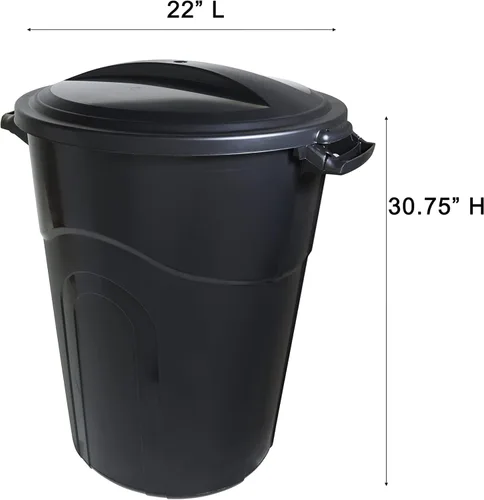 Miniatura 2 de United Solutions Bote de basura para exteriores de 32 galones, color negro, fácil de transportar con construcción resistente, asas de paso y tapa
