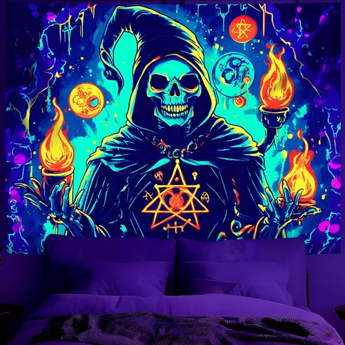 Miniatura 2 de BVBOX Tapiz de Halloween con luz negra, reactivo a los rayos UV que brilla en la oscuridad, póster de tapiz trippy con luz negra para sala de estar