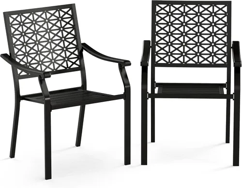 Giantex Juego de 2 sillas apilables de comedor para patio, sillas de metal apilables para exteriores con reposabrazos, marco de acero reforzado,