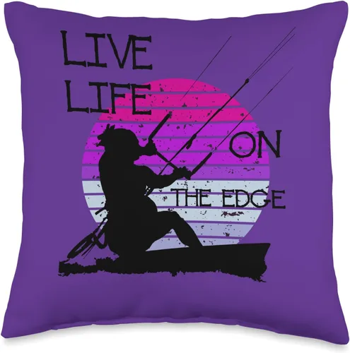 Kitesurf Gifts and Surf Lover Tees by taiche Vintage Sunset Retro Sunrise Black Kitesurfer Silhouette 3 Throw Pillow, 16x16, Multicolor