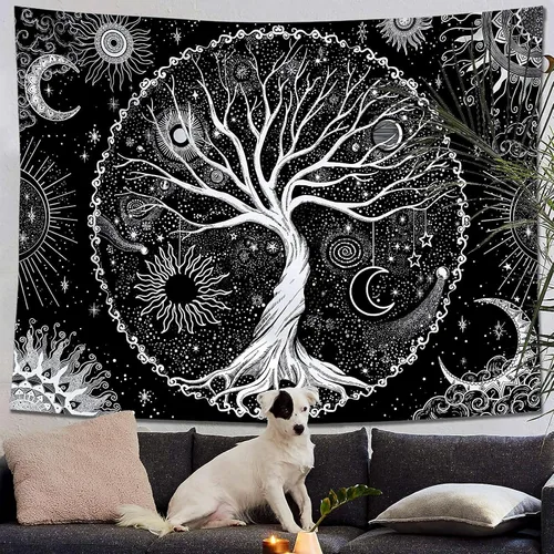Miniatura 2 de Spenlife Tapiz del Árbol de la Vida en Blanco y Negro para Dormitorio, Tapices Espirituales Estéticos, Tapices de Árbol Estéticos, Tapiz Estético