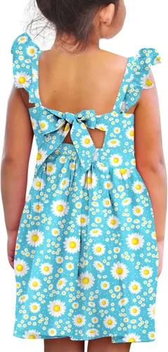 Miniatura 8 de Vieille Vestido de verano para niñas pequeñas, con volantes, manga corta, lindo vestido de sirena sin espalda para niños, vestido de playa casual