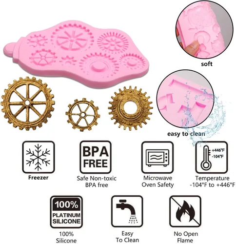 Miniatura 3 de Steampunk Gear - Moldes de silicona, 3 paquetes de tubería de agua remachada placa de metal molde de chocolate para decoración de pasteles