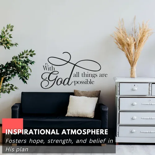 Miniatura 3 de My Vinyl Story Calcomanía de pared grande con Dios todas las cosas son posibles, inspiradora, decoración de oficina, cita de decoración de pared