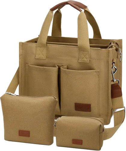 Miniatura 17 de Bolso grande de lona con compartimentos y cremallera para mujer de KKXIU, bolso cruzado, de trabajo, bíblico, de mensajero con bolsillos