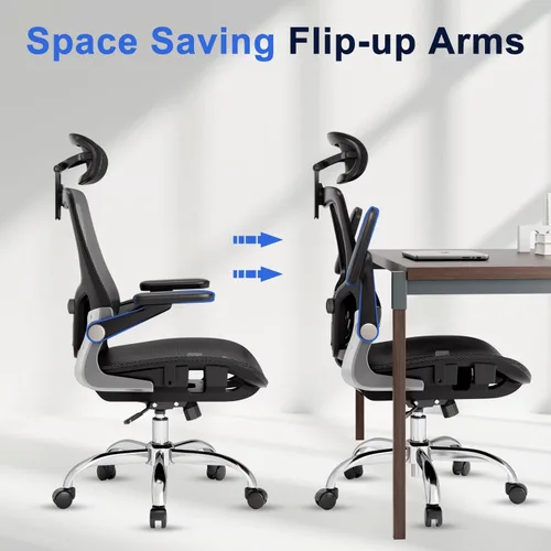 Miniatura 20 de marrap Silla de oficina ergonómica, cojín de asiento de malla con reposabrazos 3D y reposacabezas 3D, soporte lumbar ajustable con función