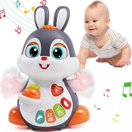 Juguete musical de conejo para bebé, juguete bailando y gateando, juguetes para bebés con luz de 0-3-6, 6-12, 12-18 meses, regalos de cumpleaños