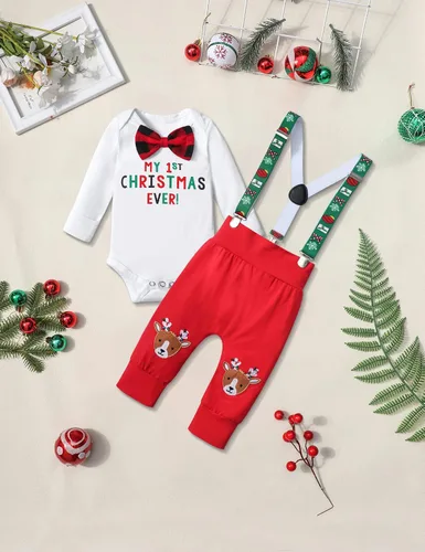 Miniatura 4 de KANGKANG My First Christmas Baby Boy - Conjunto de 2 piezas para bebé de Navidad pantalones de reno