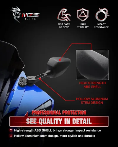 Miniatura 3 de MZS Espejos de Motocicleta de Carreras, Espejo Lateral Retrovisor Giratorio para Motocicleta Deportiva de Carenado Ajustable Negro Compatible