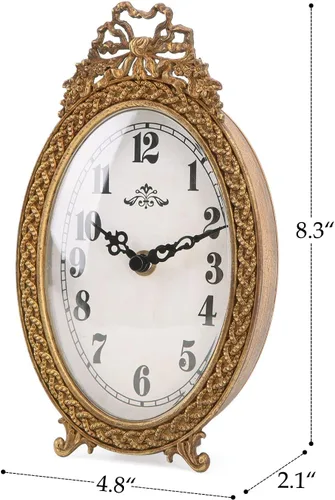 Miniatura 8 de NIKKY HOME Reloj de mesa dorado silencioso sin tictac, pequeño estante de escritorio, funciona con pilas, decoración clásica del hogar