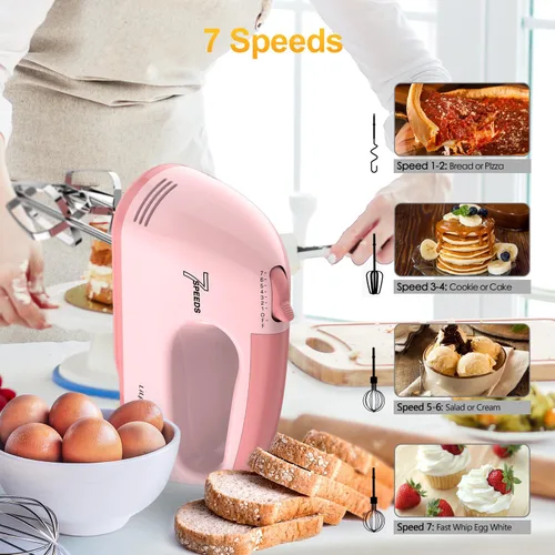 Miniatura 2 de LILPARTNER - Batidora de mano eléctrica, ultra potencia, con 7 velocidades y 5 accesorios de acero inoxidable para batir masa, crema, pasteles, apto