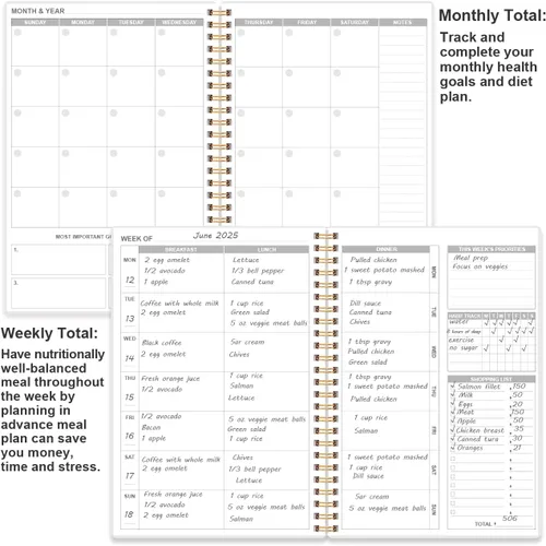 Miniatura 2 de Agenda semanal de comidas, diario A5 semanal y diario de preparación de comidas con listas de compras y comestibles para planificación de menús, Azul