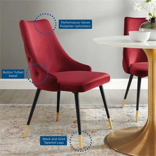 Miniatura 8 de Modway Adorn Silla auxiliar de comedor de terciopelo copetudo, color negro, 25 pulgadas de profundidad x 22 pulgadas de ancho x 34 pulgadas de alto