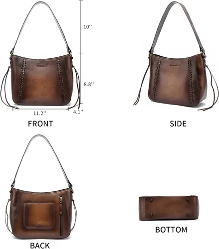 Miniatura 3 de Montana West Monederos de cuero genuino para mujer, bolsos Hobo con asa de herramientas y borlas