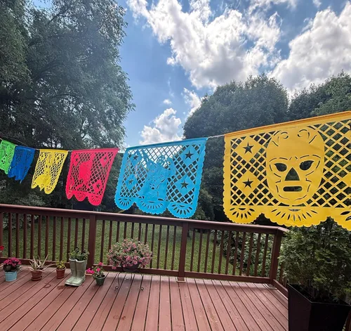 Miniatura 4 de Papel Picado de 16 pies, pancarta mexicana, pancarta de plástico Lucha Libre, decoraciones de pancarta mexicana, suministros de fiesta de Luchador