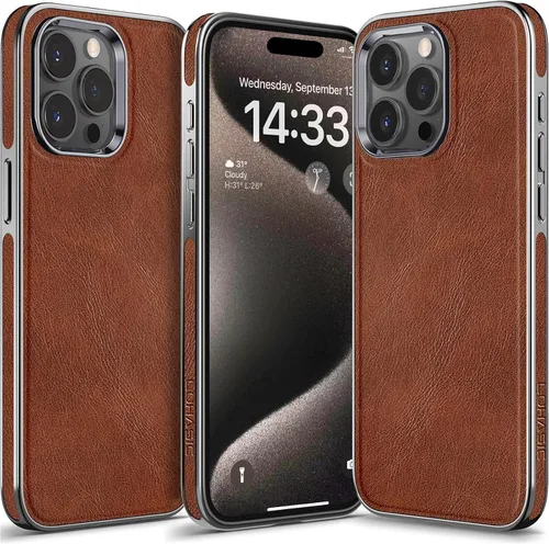 Miniatura 7 de LOHASIC Funda de piel sintética para iPhone 15 Pro, elegante funda de teléfono vintage de lujo para hombres y mujeres, agarre antideslizante, Negro
