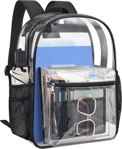 Mochila transparente, mochila transparente de PVC resistente, bolsa transparente para libros, mochilas transparentes para viajes de conciertos