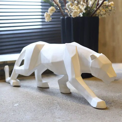Miniatura 6 de FJWYSANGU Abstracto Estatuas De Leopardo Panther Escultura Mano Anhelada Animal Resina Decoración Moderno Para El Hogar Grande Blanco