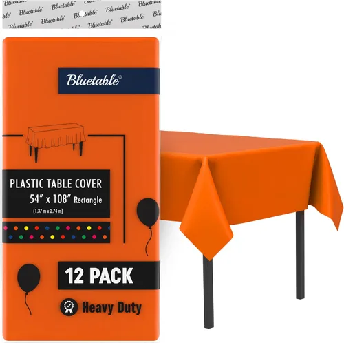Miniatura 12 de Bluetable Mantel de plástico desechable rectangular negro (paquete de 12) a granel, mantel ultra resistente (54 x 108 pulgadas), mesas de 6 pies u 8