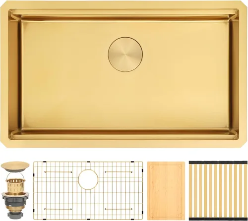 Miniatura 10 de Fregadero de barra de montaje inferior, fregadero de barra dorada de 15 pulgadas, fregadero de cocina de 15 x 15 x 9 pulgadas, fregadero de cocina
