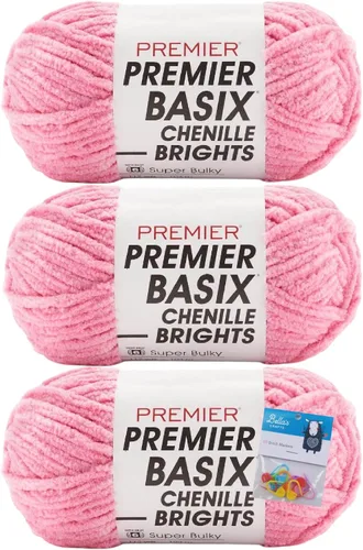 Miniatura 9 de Premier Yarns Basix - Ovillo de felpilla Brights de 5.3 onzas cada madeja, 6 unidades súper voluminosas y gruesas, paquete de 3 unidades con Blush