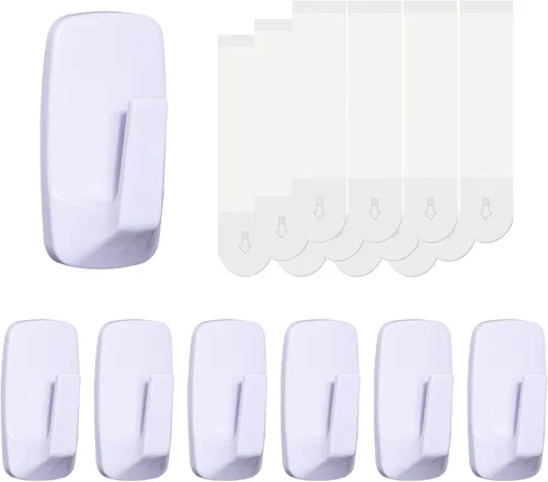 Ganchos de pared resistentes grandes 6 piezas con 12 tiras adhesivas, gancho de pared removible para colgar, ganchos para colgar abrigos sin daños,