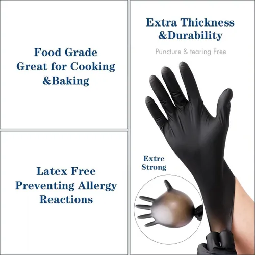 Miniatura 5 de YKANG Black Disposable Nitrile Gloves,Latex Free Disposable Gloves 100 PCS,Food Safe Food Prep Cooking Gloves