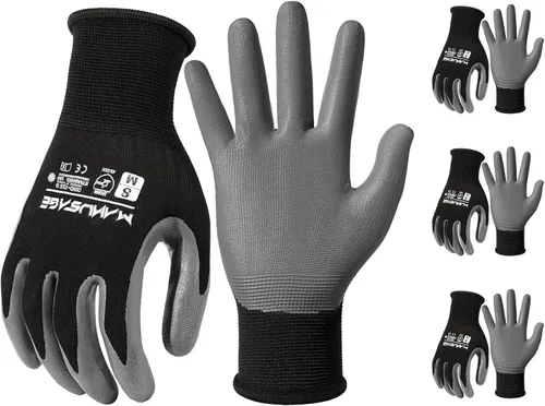 Miniatura 29 de MANUSAGE Guantes de trabajo de nitrilo, ajuste elástico cómodo 3D, agarre potente, pantalla táctil, revestimiento de espuma duradera, flexibles