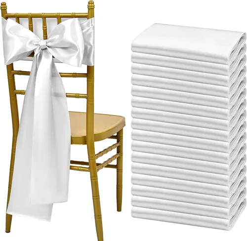 Miniatura 20 de Showgeous 60 cintas decorativas de satén negro para silla, lazos para decoración de banquetes, fiestas, baby shower, eventos (7 x 108 pulgadas)