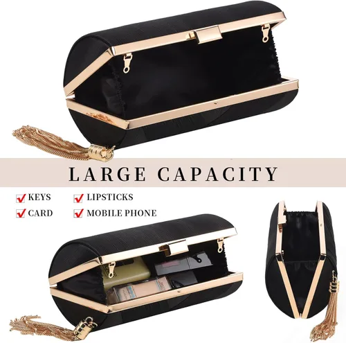 Miniatura 5 de Bolso de mano para mujer, bolso de mano de noche con borla, bolso cruzado y bolso de hombro para fiesta de noche de boda