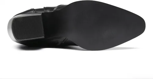Miniatura 8 de Dream Pairs - Botas vaqueras para mujer, cómodas, con cremallera, tacón grueso, puntera puntiaguda, bordadas, botas altas hasta la rodilla