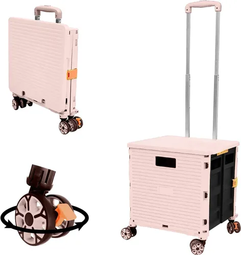 Miniatura 8 de FELICON SELORSS Carro de Utilidad Plegable Carro de Mano Plegable con Mango Telescópico de Plástico Resistente Cesta Plegable de 4 Ruedas Giratorias