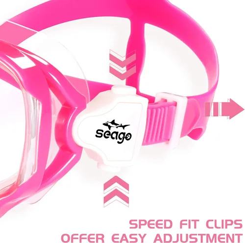 Miniatura 5 de Seago Gafas de natación para niños, máscara de buceo para jóvenes (5-15), antivaho 180° visión clara Rosa