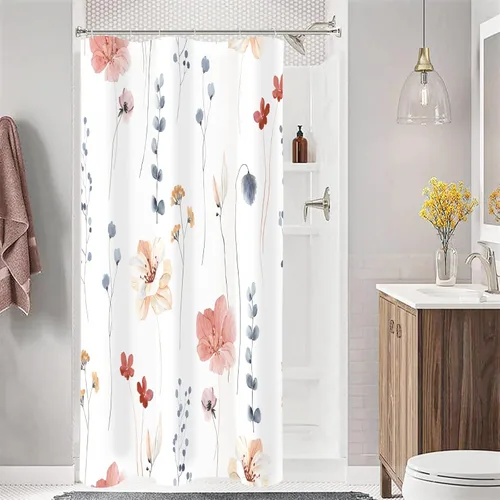 Miniatura 27 de Gibelle Cortina de ducha con estampado floral de acuarela, cortina de ducha retro naranja azul marino para baño, juego de cortina de ducha moderna