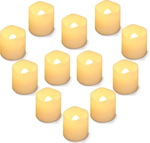 SHYMERY Velas votivas sin llama, duran 2 veces más, velas de té LED que funcionan con pilas con luz blanca cálida parpadeante, pequeña vela de té