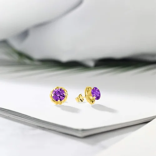 Miniatura 337 de Gem Stone King Aretes de plata de ley 925 de 0.236 in con piedra natal redonda para mujer