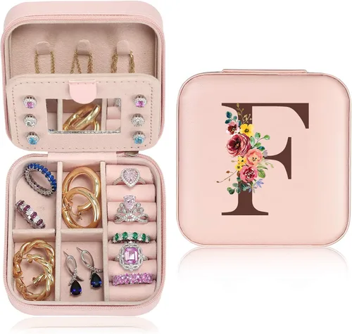 Parima Joyero de viaje, joyero, pequeño joyero con espejo, organizador de joyas, accesorios de vacaciones, artículos esenciales de viaje para