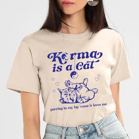 Miniatura 5 de SFHFY Karma is Cat Camisas para mujer, camisa para amantes de los gatos, letras vintage, concierto, verano, fanáticos de la música country, camiseta