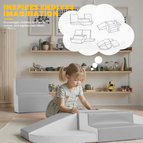 Miniatura 6 de Hoohtoot Bloques de escalada de espuma suave para niños pequeños: juego de cuero sintético de 6 piezas - Juguetes de escalada y gateo para niños