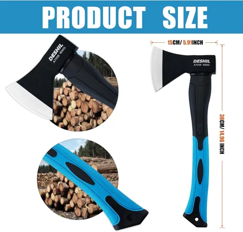 Miniatura 3 de Hacha de Cortar, Hacha para Exteriores de 15" de Acero al Carbono Forjado Tratado Térmicamente Herramienta Mazo Manual, Mango de Fibra de Vidrio