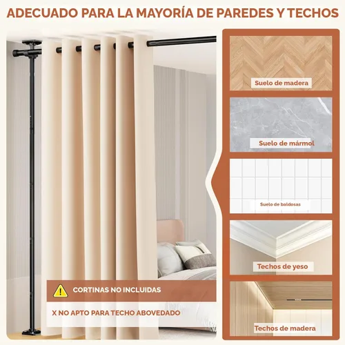 Miniatura 4 de SUNALLY Separador de Habitación Barra de Cortina Sin Perforación Divisor de Pared para Separación de Habitaciones, 4-10 pies(A) 28-114 pulgadas(An)